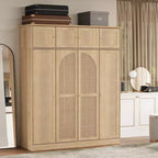 70.87Tall 8-Door Large Capacity Armoire Wardrobe Closet with Hanging Rod, Adjustable Shelves and Rattan Decorative Doors