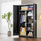 72 Tall Metal Lockable Wardrobe Armoire Storage Cabinet Locker with Hanging Rod for Garage, Gym, Home Office