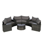 11-Piece Outdoor Half-Round Modular Sectional Sofa Set with Tempered Glass Coffee Table and 4 Side Table