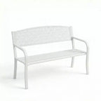 2 Person Metal Outdoor Bench for Garden, Steel Benches Furniture with Geometric Backrest for Patio, Garden & Porch