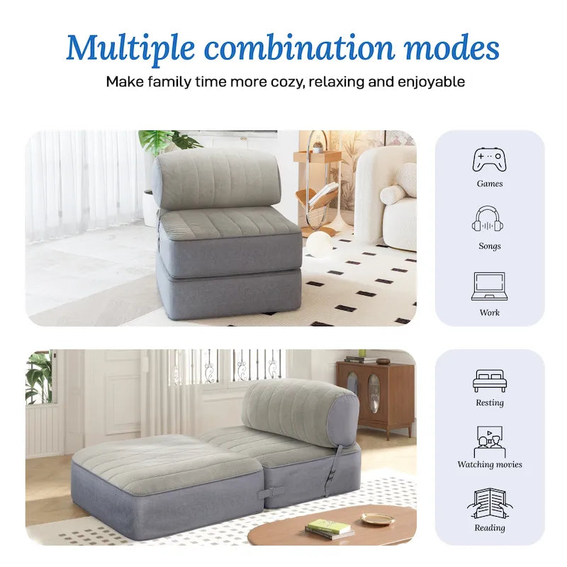 WOWMAX Convertible Folding Sofa Bed Folding Chair Bed with Back Bolster