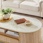 Modern Luxury Fluted Coffee Table, Center Table with Faux Marble Top