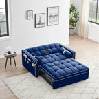 Velvet Convertible 55 2-Seater Sleeper Sofa with Pull-Out Bed, Adjustable Recline, Side Pockets, and Phone Holder
