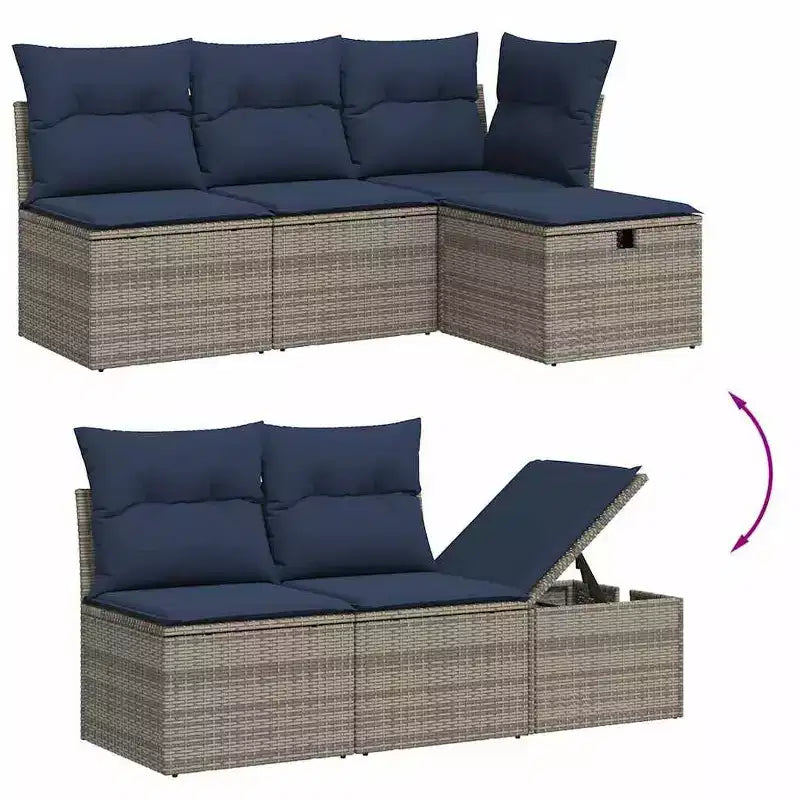 vidaXL 9 Piece Patio Sofa Set with Cushions Gray Poly Rattan