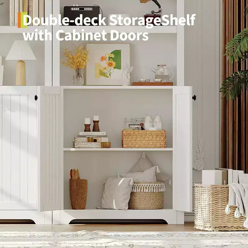 72 Tall Arched Cabinet, 5 Tier Arched Bookshelf with Double Doors & Adjustable Shelf, Wooden Bookcase with Storage for Home Office