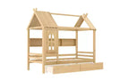 House Platform Bed with Storage Drawers and Window, Solid Wood Frame with Shelves, Childlike Fun Design, Light White