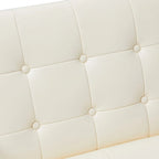 Glitzhome 30.50H Cream Mid-Century PU Leather Tufted Accent Chair with Chrome Plated Frame