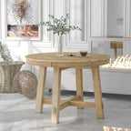 TREXM Farmhouse Round Extendable Dining Table with 16 Leaf Wood Kitchen Table