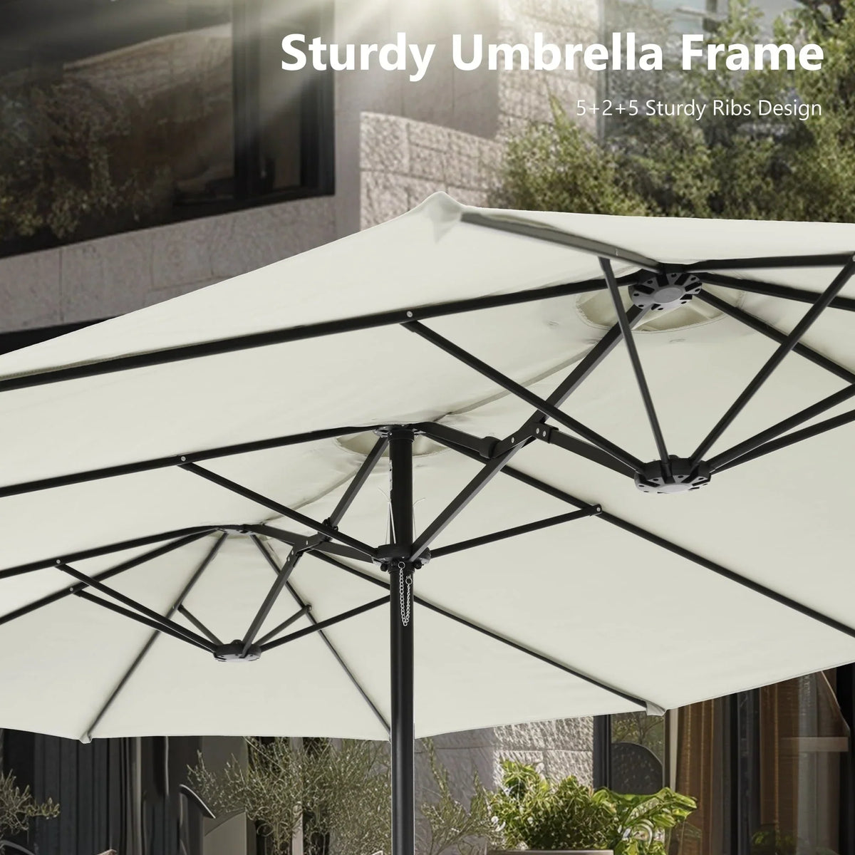 MAISON ARTS 15ft Double-Sided Patio Extra Large Twin Umbrella with Base Included