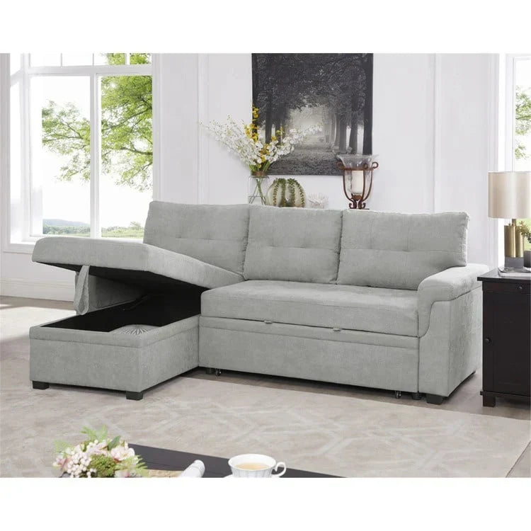 Convertible Reversible Sectional Sofa with Pull-Out Sleeper Bed, Hidden Storage Chaise, and Durable Legs
