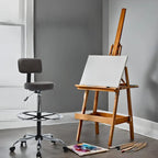 Height Adjustable Drafting Stool - With Premium Leather, Rolling Wheels