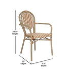 Flash Furniture 4 Pack Lourdes Indoor/Outdoor Commercial Thonet Bistro Stacking Chair with Arms, PE Rattan and Aluminum Frame