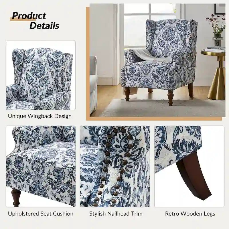 Gott Traditional Wingback Armchair with Solid Wood Legs by HULALA HOME