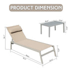 Patio Chaise Lounge Set of 3, Aluminum Pool Lounge Chairs with Side Table, Outdoor Adjustable Recliner All Weather