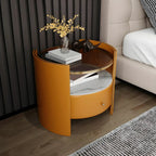 Luxury Glass Top Nightstand with Drawer Storage and Open Cubby