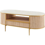 Modern Luxury Fluted Coffee Table, Center Table with Faux Marble Top