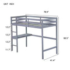 Okak Minimalism Loft Bed with Ladder, Rubber Wood Twin Loft Bed with Safety Guardrail and Build-In Desk, Bed Frames for Kids, Teenagers