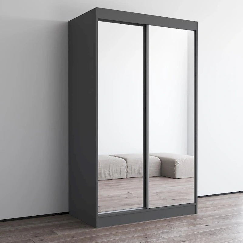 Mirrored 2-Door Wardrobe Armoire with High-Gloss Finish | 47 or 59 Wide