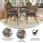 Flash Furniture 4 Pack Lourdes Indoor/Outdoor Commercial Thonet Bistro Stacking Chair with Arms, PE Rattan and Aluminum Frame