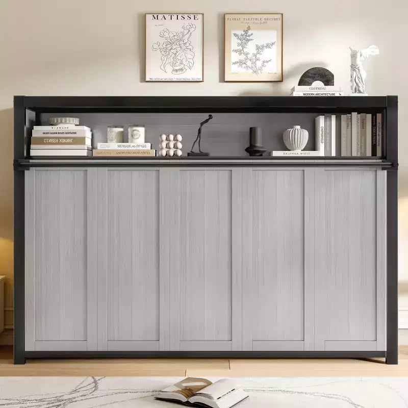 Twin Size Murphy Bed with Shelves, Metal Wall Bed with Foldable Design for Small Space