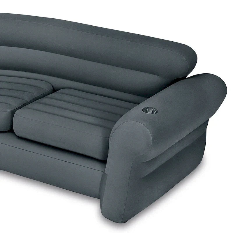 Intex Corner Sofa L-Shaped Inflatable Lounge Couch w/ Cupholders, Gray (2 Pack) - 26