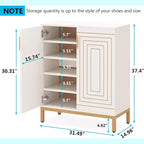 Shoe Cabinet for 20 Pairs, 6-Tier Modern Storage Cabinet with Doors, Freestanding Entryway Organizer, White & Gold