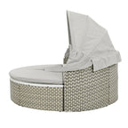 Round Outdoor Daybed Two-Tone Weave Sunbed with Retractable Canopy