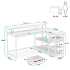 L Shaped Desk with Drawer, Home Office Corner Desk with Storage Shelves and Monitor Stand, Rustic PC Desk for Small Space