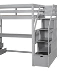 Twin Size Loft Bed with Desk and Shelves, Two Built-in Drawers, Storage Staircase