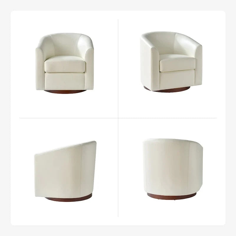 Haley Modern Swivel Barrel Faux Leather Chair with Solid Wood Base Set of 2 by HULALA HOME