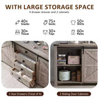 SinCiDo Farmhouse 60Dressing Table with Sliding Barn Door and 4 Drawers,Drawer Cabinet Living Room,Bedroom,Coffee Bar