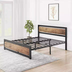 Heavy Duty Bed Frame with Headboard and Footboard, Metal Platform with 13.8 Storage, Noise Free & Tool-Free Assembly, Vintage Brown