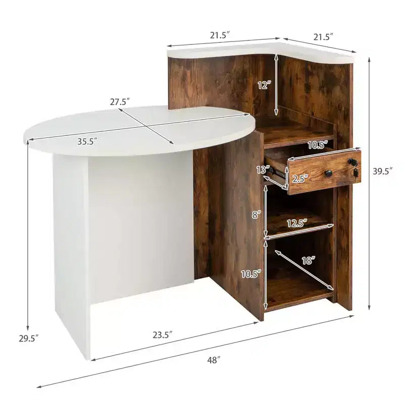 Costway Front Reception Counter Desk Checkout Office Desk with Open Shelf & Lockable Drawer White/Brown/Black