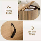 NAYSAYE Round Coffee Table with Storage, 31.5 Fluted Center Table for Living Room, Modern Walnut Wood Circle End Table for Small Space