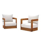 Set of 2 Premium Acacia Wood Outdoor Club Chairs with Curved Tub Design, Water-Resistant Cushions