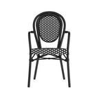Flash Furniture 4 Pack Lourdes Indoor/Outdoor Commercial Thonet Bistro Stacking Chair with Arms, PE Rattan and Aluminum Frame