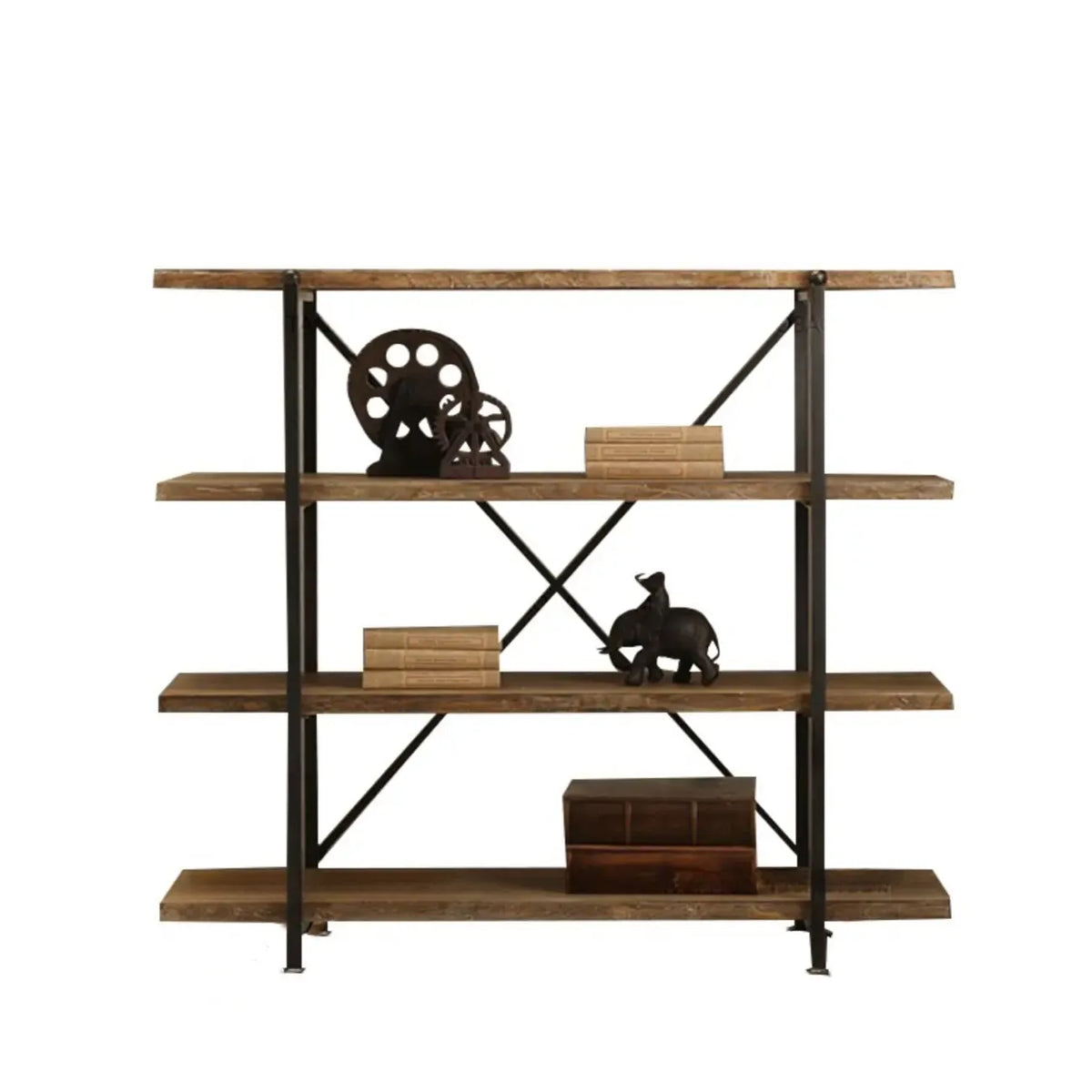 Industrial Wooden Metal Wall Bookshelf 4-Tier