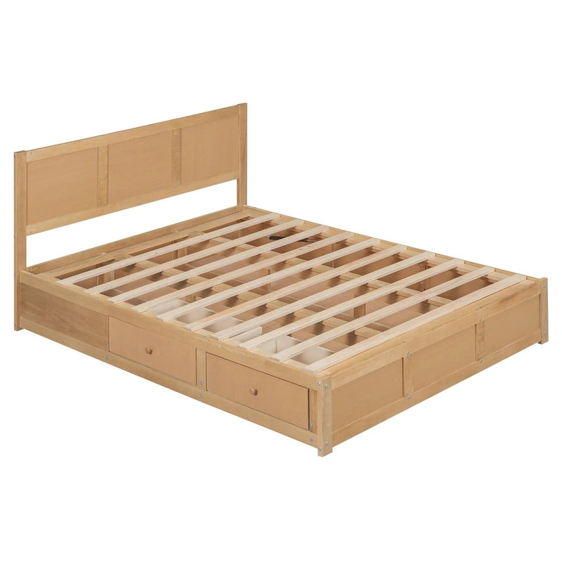 Wood Platform Bed with Underneath Storage and 2 Drawers