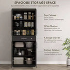 Modern Kitchen Pantry Freestanding Cabinet Cupboard with Doors and Drawer, Adjustable Shelving