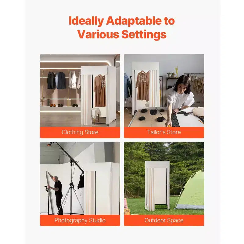 VEVOR Fitting Room, Dressing Room with Thick Polyester Curtains, Privacy Space with Shading Curtain and a Hook, 39 x 39 x 78 in, Gray
