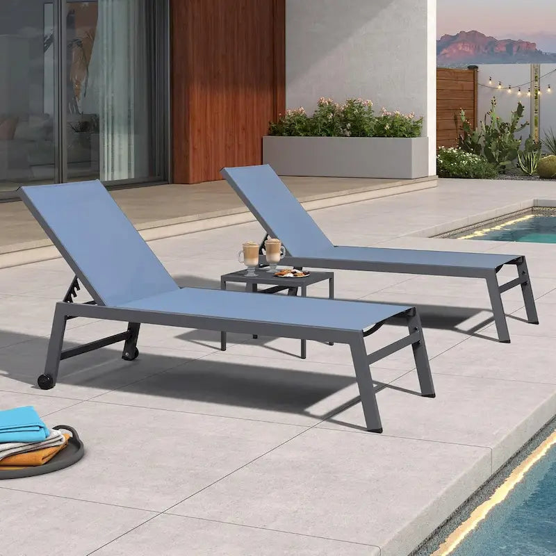 PURPLE LEAF Patio Chaise Lounge Set for 2 Outdoor Chaise Lounger Chair with Aluminum Frame