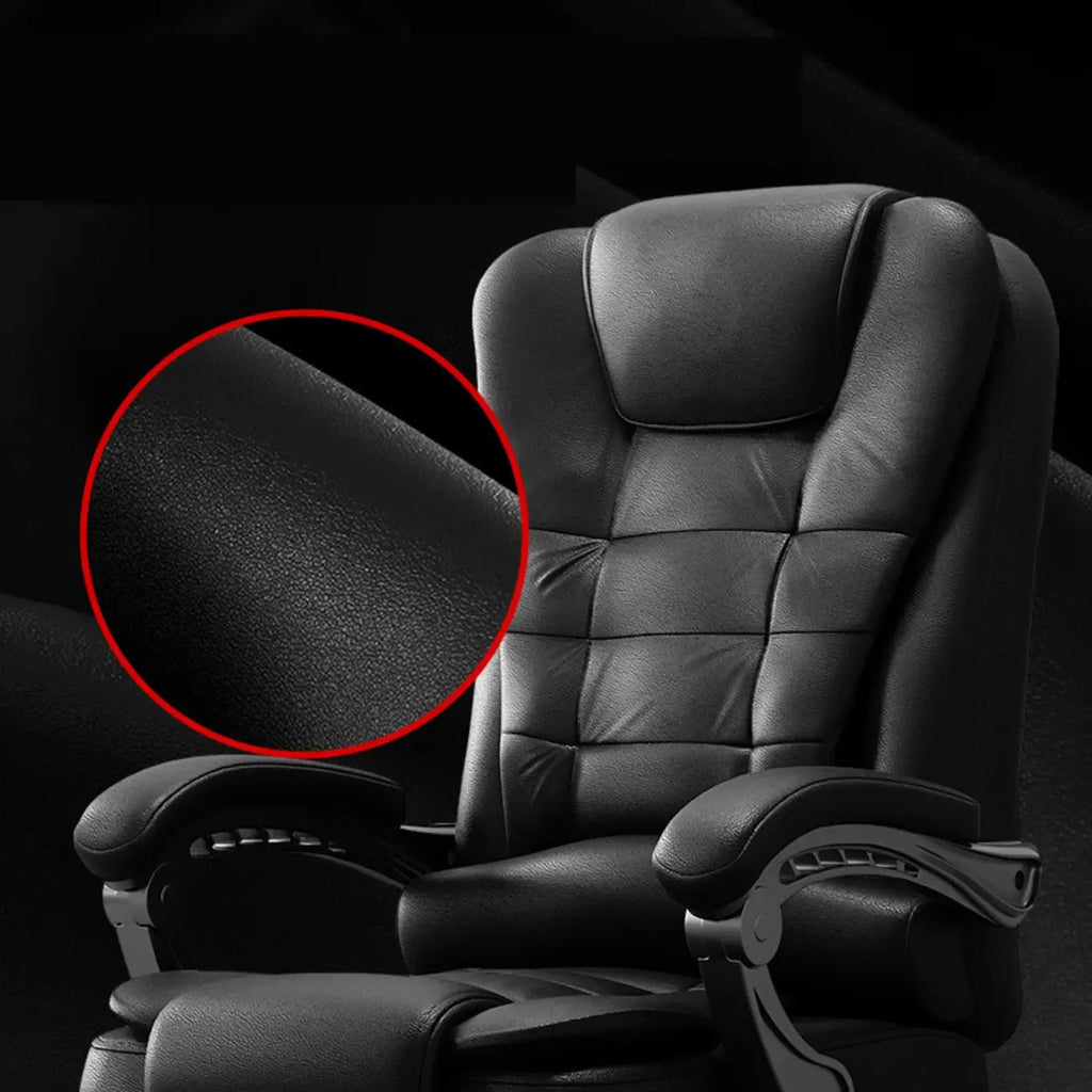 Ergonomic Black Leather Swivel Office Chair with Footrest