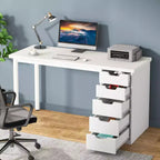 Lantine Computer Desk with 5 Drawers, 47 inches Modern Simple Home Office Desk Study Writing Table for Small Spaces