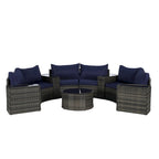 11-Piece Outdoor Half-Round Modular Sectional Sofa Set with Tempered Glass Coffee Table and 4 Side Table
