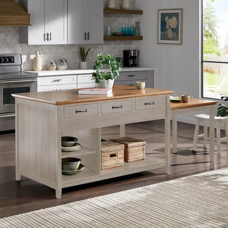 Eleanor Two-Tone Antique Finish Extendable Kitchen Island with 3 Drawers by iNSPIRE Q Classic