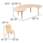 Emma and Oliver 35W x 65L Half-Moon Plastic Height Adjustable Activity Table Set with 4 Chairs