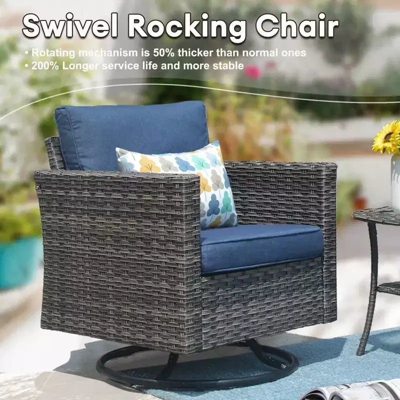 Ovios Tampa 8pc Wicker Outdoor Patio Furniture Conversation Sofa Set with Swivel Chairs and Cushions