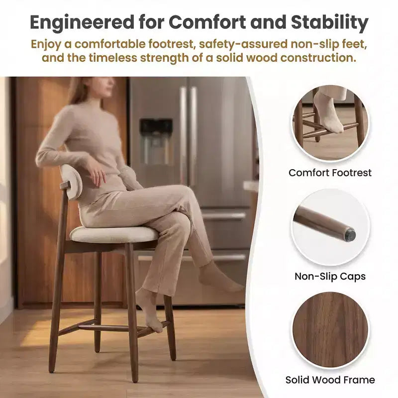 Ora Maison Set of 2/4/6 Counter Height Upholstered Bar Stool with Fabric & Walnut Finish