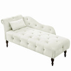 Modern 60.6  Velvet Upholstered Buttons Tufted Chaise Lounge Chair with Solid Wood Legs and Nailheads
