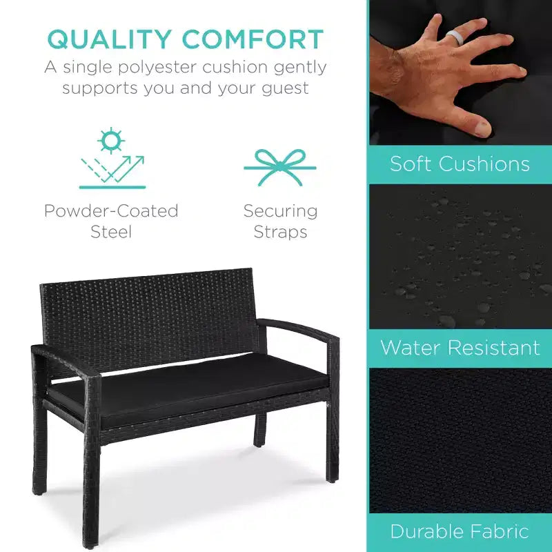 Best Choice Products 2-Person Outdoor Wicker Bench Garden Patio Porch Furniture w/ 700lb Capacity, Cushion